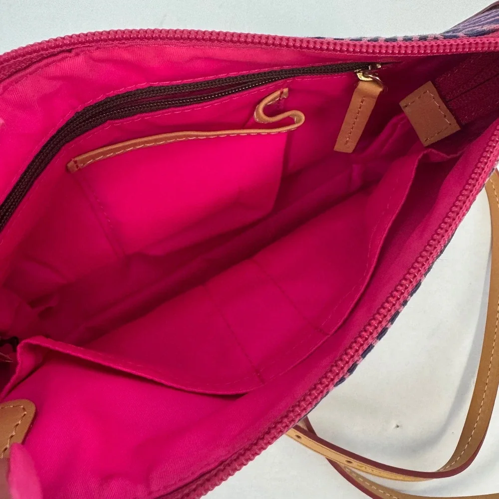 Dooney & Bourke Purple Pink Heart Doodle Canvas Crossbody Bag Leather Trim